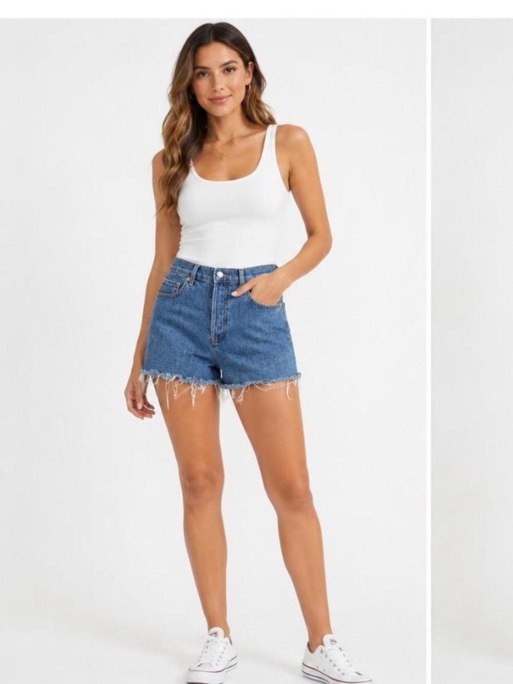 Everlane Indigo High-Rise Frayed Hem Denim Shorts
